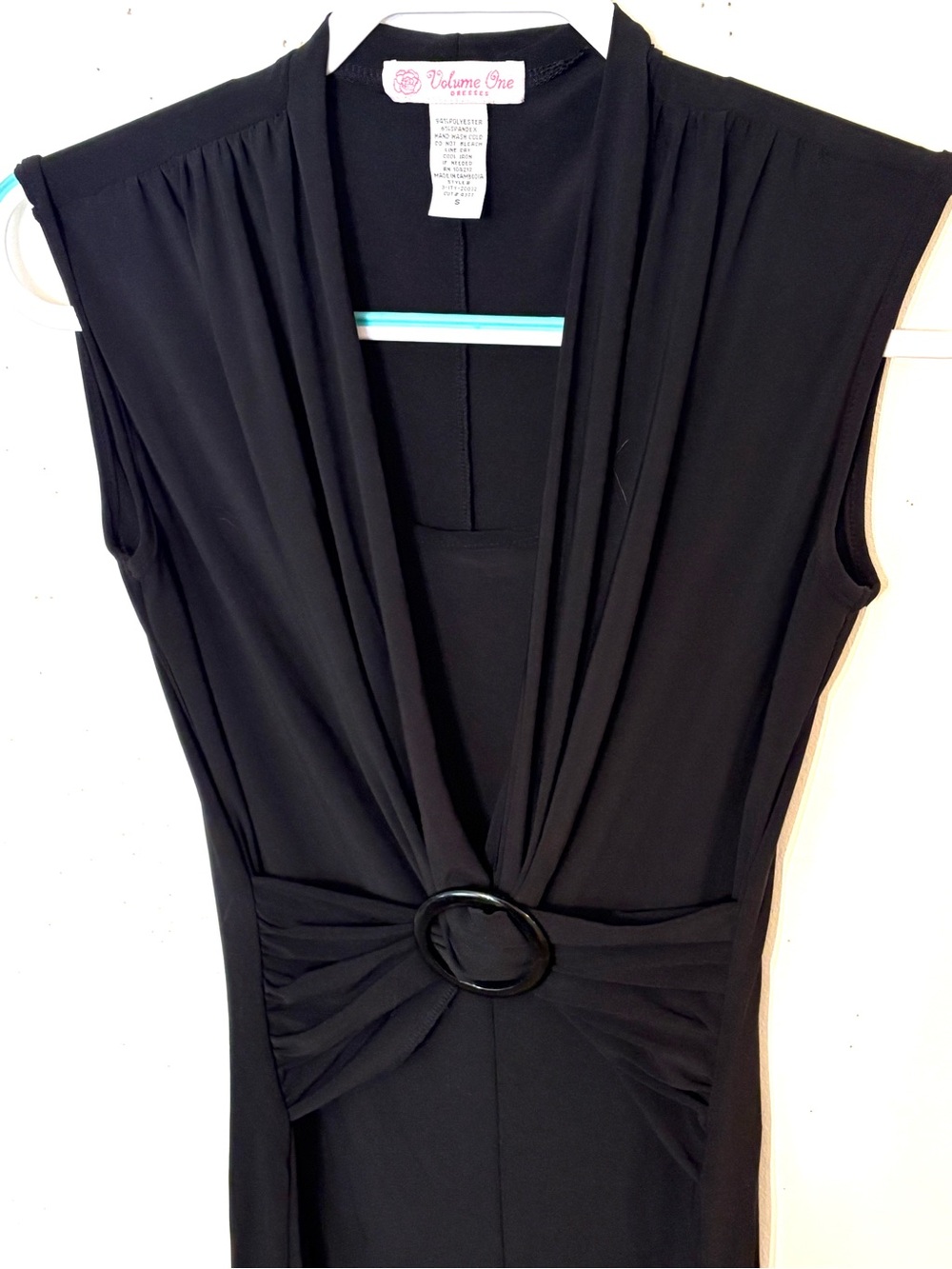 Volume One Vintage Black Sleeveless Wrap-Front Dress with Ring Detail. Size S.